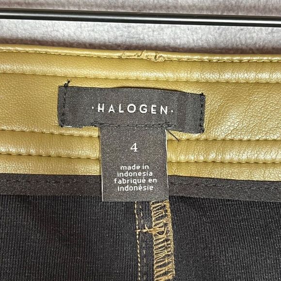 Halogen Womens Pants 4 Olive Vegan Faux Leather Mid-Rise Straight Leg Ankle NEW - Picture 3 of 9